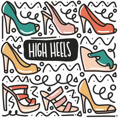 Hand-drawn doodle slippers high heel colorful art design element illustration.