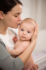 Close up portrait of mother and her newborn baby. Healthcare and medical love woman lifestyle mother's day concept.