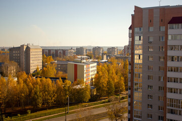 Autumn in Siberia. View from the window to the park.