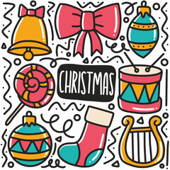 hand drawn christmas party doodle set