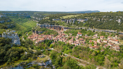 Fototapeta na wymiar aerial view of orbaneja del castillo medieval town in Burgos province, spain