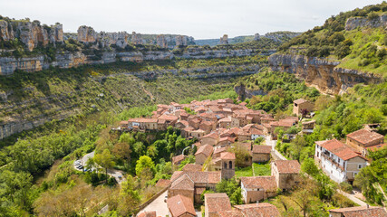 Fototapeta premium aerial view of orbaneja del castillo medieval town in Burgos province, spain