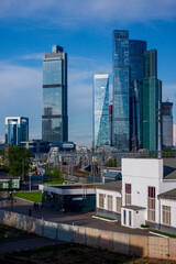 Moscow in the afternoon. View of Moscow City from Fili station