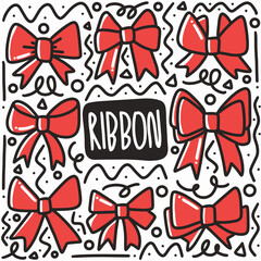 red ribbon icon banner hand-drawn doodle art and design element