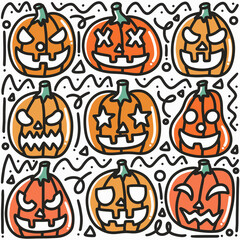 Halloween pumpkin hand-drawn doodle art design elements illustration
