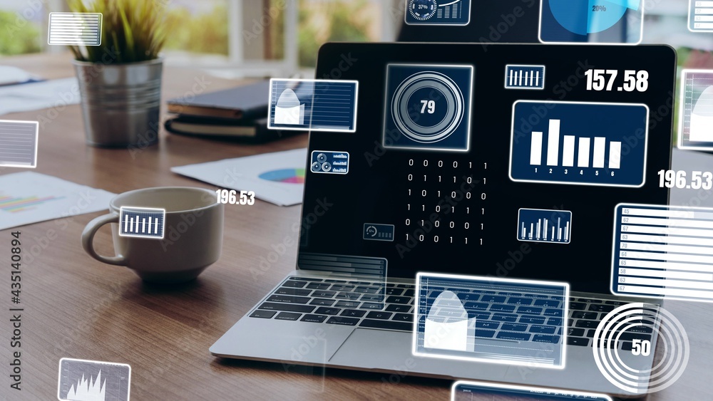 Fototapete business visual data analyzing technology by creative computer software