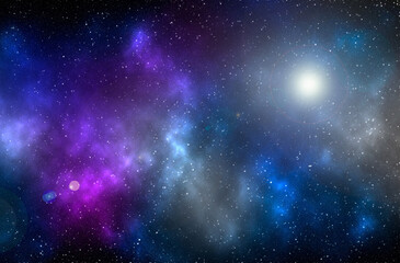Space background with stardust and shining stars. Realistic cosmos and color nebula. Colorful galaxy. 3d illustration

