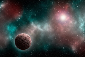 Obraz na płótnie Canvas Unknown planet from outer space. Space nebula. Cosmic cluster of stars. Outer space background. 3D Illustration 