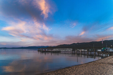 Colorful clouds over Lake Tahoe California after sunset
