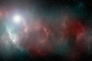 Space background with stardust and shining stars. Realistic cosmos and color nebula. Colorful galaxy. 3d illustration
