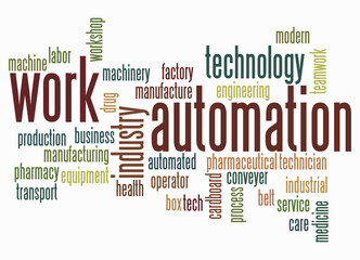 Word Cloud with WORK AUTOMATION concept, isolated on a white background
