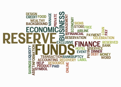 Word Cloud with RESERVE FUNDS concept, isolated on a white background
