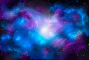 Space background with stardust and shining stars. Realistic cosmos and color nebula. Colorful galaxy. 3d illustration