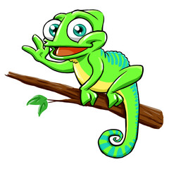 Camaleón verde en una ramita.