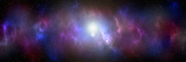 Space background with stardust and shining stars. Realistic cosmos and color nebula. Colorful galaxy. 3d illustration
