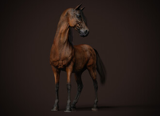 brown horse portrait - 3d rendering