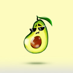 Avocado funny personage showing bright emotions