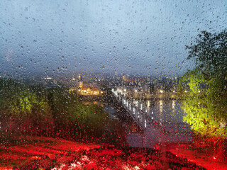 Kaunas town panorama at rainy night