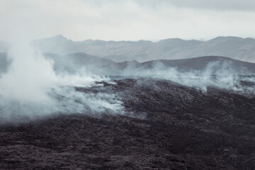 Lava fiend in Iceland produces smoke and incredible heat in Iceland. 