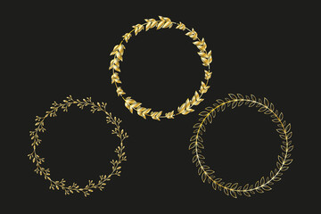 three golden laurel wreaths