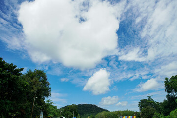 A landscape view of a beautiful cloudy blue sky
