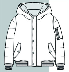 COAT, Fashion flat sketch. Technical drawing APPAREL template. Hooded coat flat drawing for kids © DeepPurple