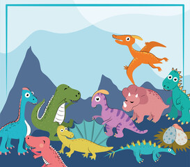 Fototapeta na wymiar cute dinosaurs banner