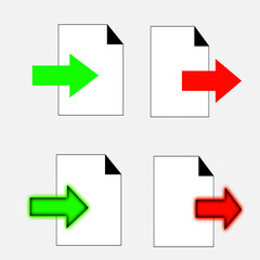Export and import file icons. Upload, download sign.Save or open file. Share document symbol. Interface button. Element for design website etc.