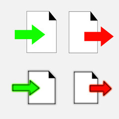 Export and import file icons. Upload, download sign.Save or open file. Share document symbol. Interface button. Element for design website etc.