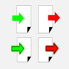 Export and import file icons. Upload, download sign.Save or open file. Share document symbol. Interface button. Element for design website etc.