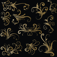 Calligraphic decorative elements with lines