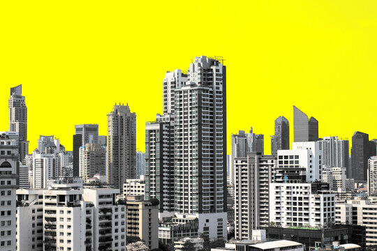 Tall buildings and condominium on the yellow background