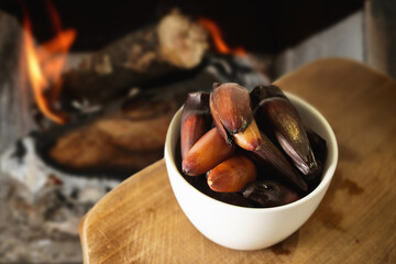 Traditional araucaria seeds usually consumed as an appetizer in southern Brazil's winter. Boiled 