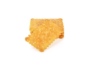 Crispy breads with sesame , crackers, isolated on white background.