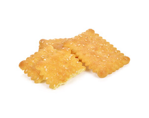 Crispy breads with sesame , crackers, isolated on white background.