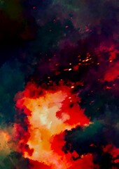 Fototapeta na wymiar 幻想的な燃え上がる夜空の炎のテクスチャ背景 