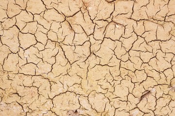 Drought cracked ground earth on top view. Crack soil surface texture. Background on hot arid climate weather. brown broken ground. Global warming and environmental crisis.