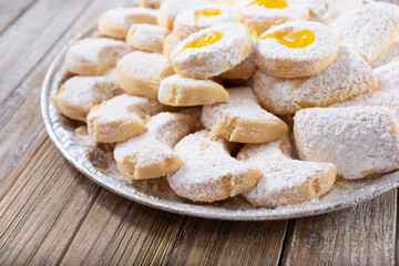 A view of a tray of Armenian cookies called Kurabiye.