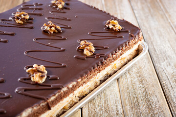 A view of a Russian chocolate walnut cake, also known as Bear in the North, and Mishka na severe.