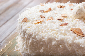 A view of a coconut cake.