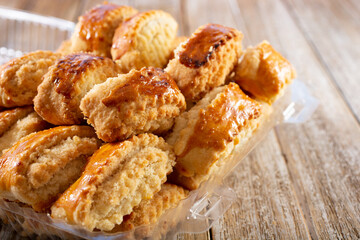 A view of a tray of gata pastries.