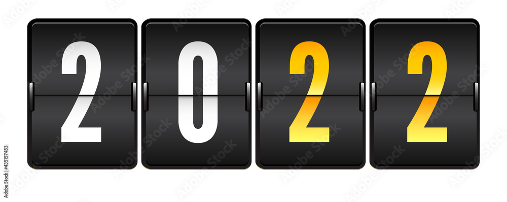 Poster mechanical scoreboard with numbers 2022. realistic mechanical counter isolated on white background. 