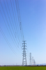 Fototapeta premium 農地に立つ送電鉄塔