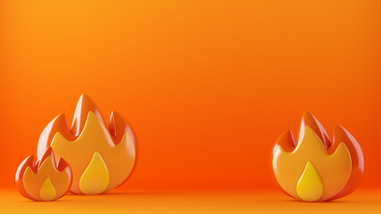 Fire flames on hot background, 3d illustration, 3d rendering.