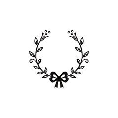 花と葉とリボンのイラストのフレーム