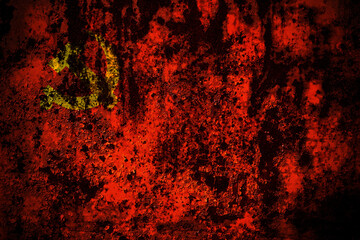 Chinese Communist Party flag on grunge metal background texture with scratches and cracks
