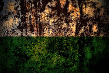 Germany, Saxony flag on grunge metal background texture with scratches and cracks