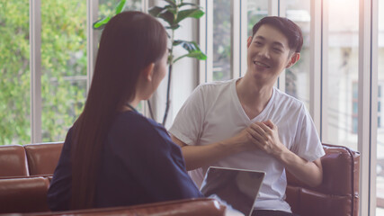 concept mental health psychiatrist consultation for patient,woman doctor using laptop computer...