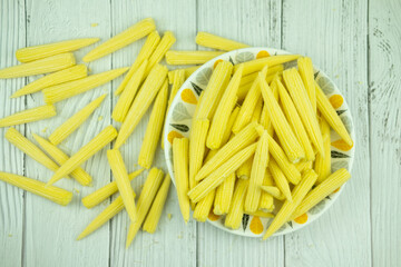 Heap of fresh young baby corn