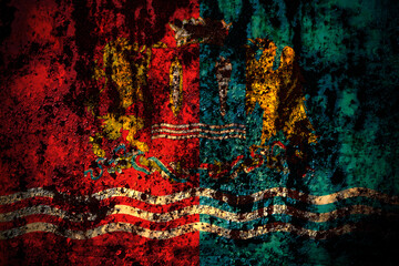 Russia, Russian, Ivanovo Oblast flag on grunge metal background texture with scratches and cracks